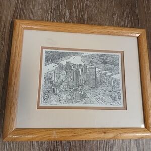 Nevin Robinson Hand Signed Print: Golden Triangle Pittsburgh, PA.; Wooden Framed